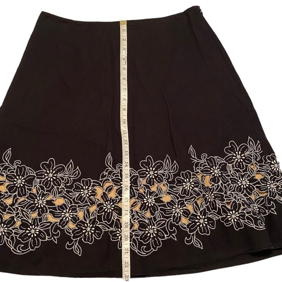 David Brooks embroidered skirt linen cotton black tan side zip woman’s size 12P - Picture 6 of 7